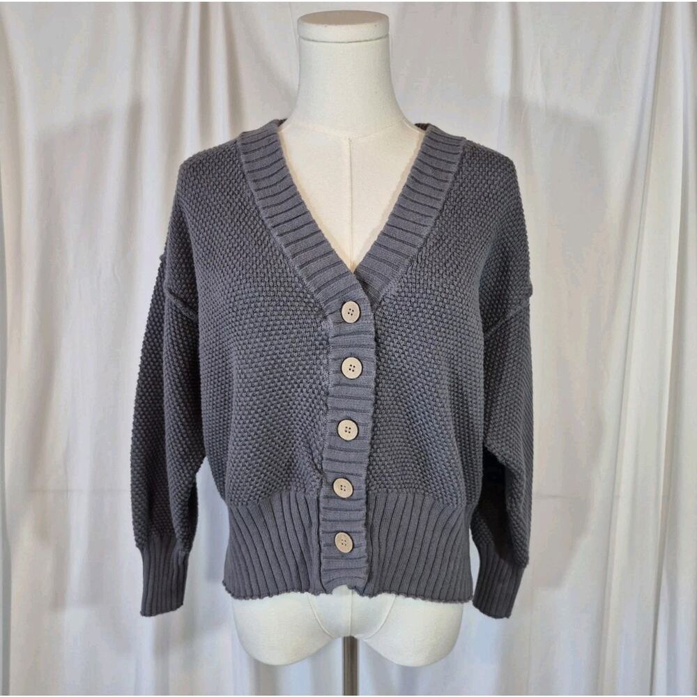 Free People Beach Hailee Cardi Charcoal Gray Cotton Sweater XS - Picture 3 of 10